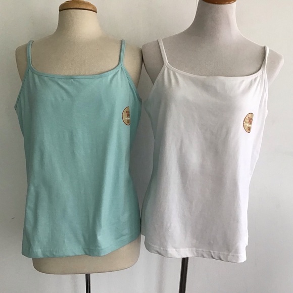 Faded Glory Plus Sz Built in Bra Basic Bra Tank 2 Lot White/Clearly Aqua 18W/20W - Picture 1 of 5